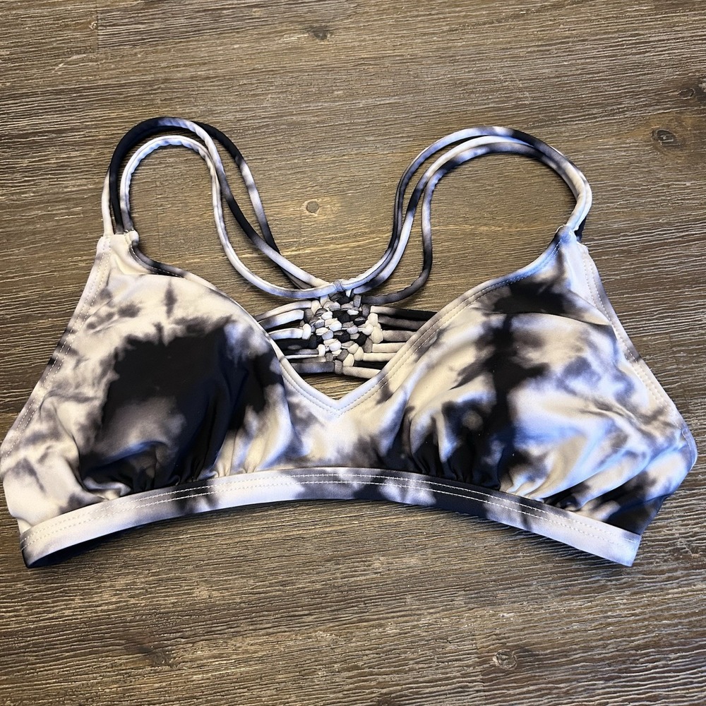 H2OH Deep V Bikini‎ Top Only Size S Lined Padded Black White Tie Dye